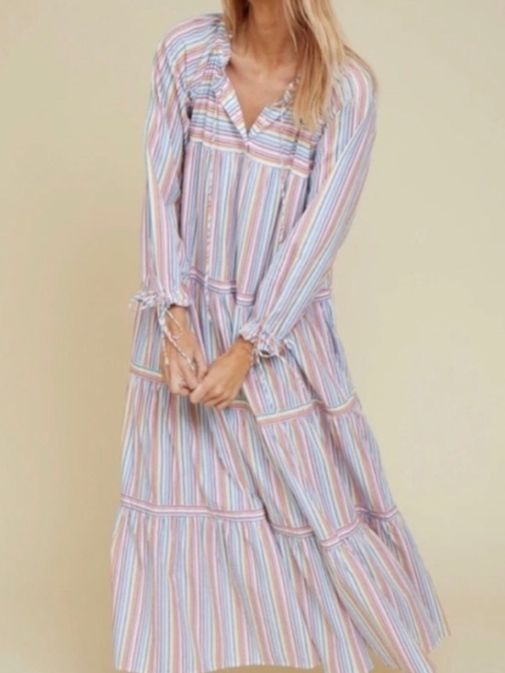 WARM Rainbow Striped Tiered Maxi Dress